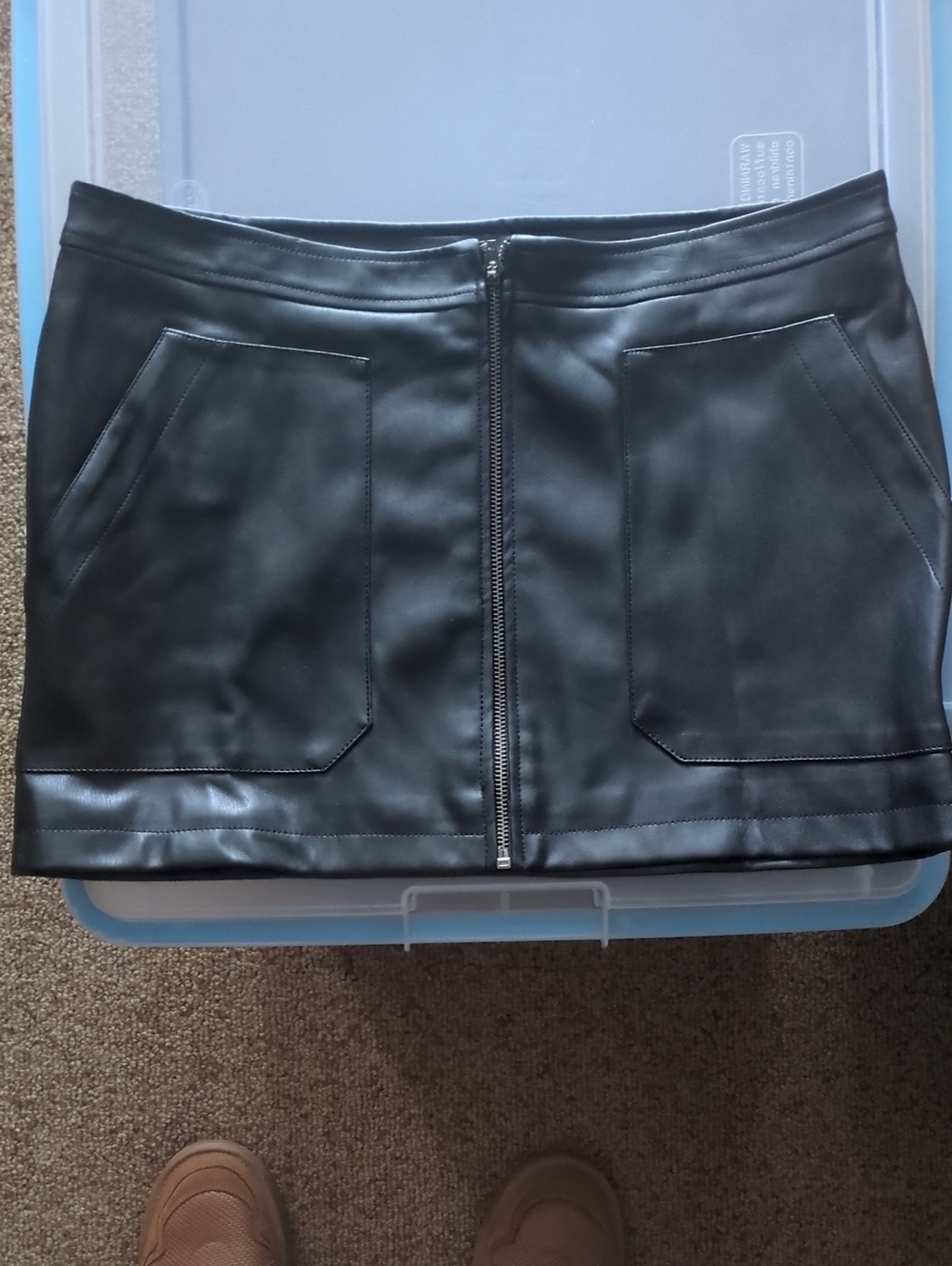 Free People Black Faux Leather Zip-Front Mini Skirt